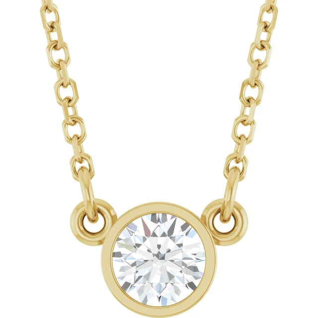 14K Gold Round Diamond Bezel Set Necklace