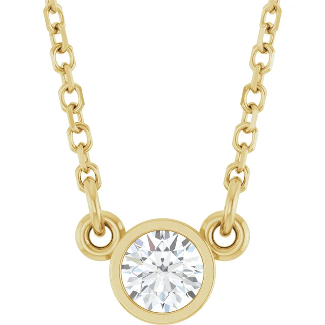 14K Gold Round Diamond Bezel Set Necklace