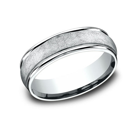 10K White Gold - Swirl Inlay & Rounded Edges Men's Wedding Band
