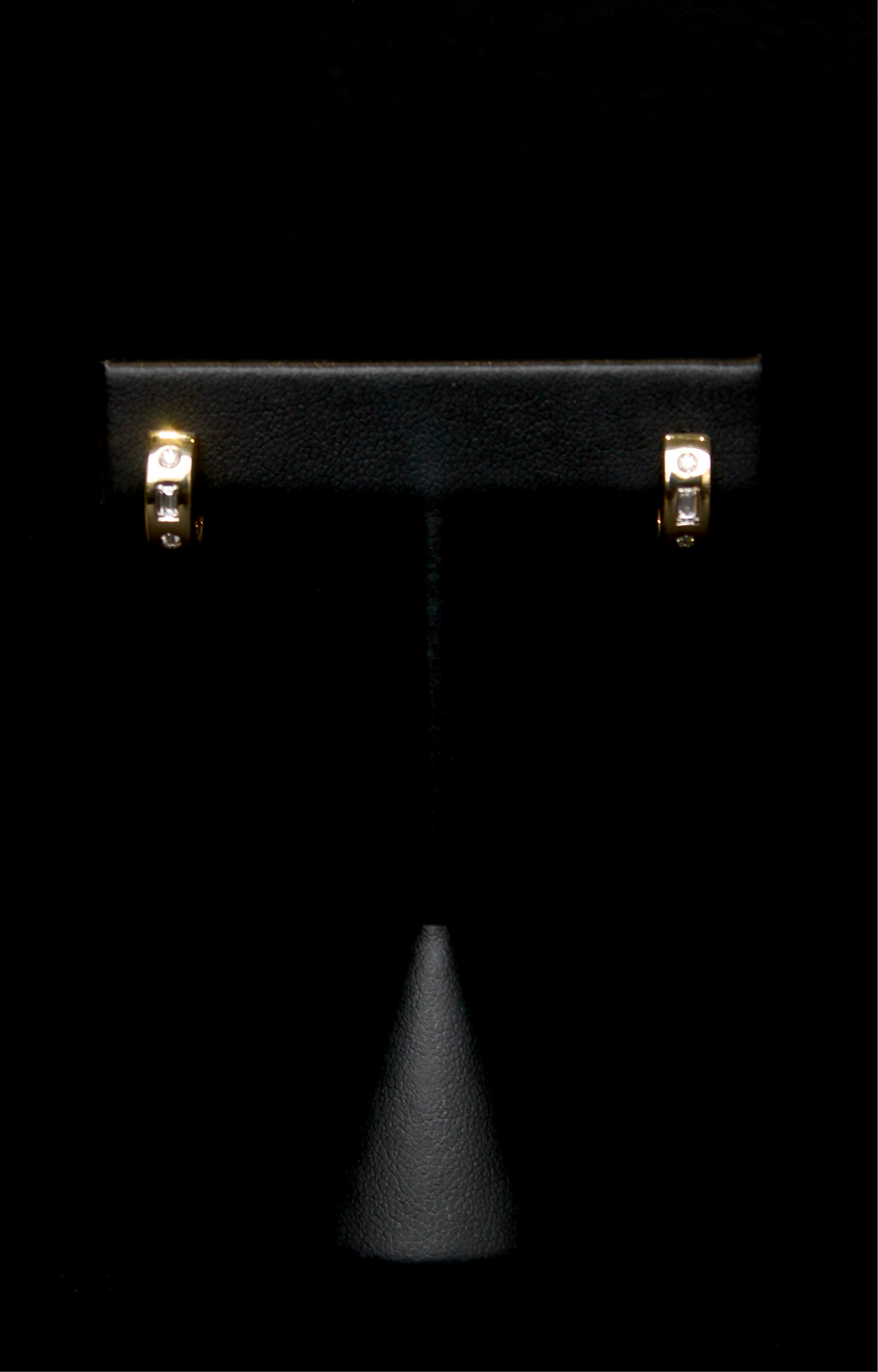 14K Yellow Gold Round & Diamond Baguette Huggie Hoops