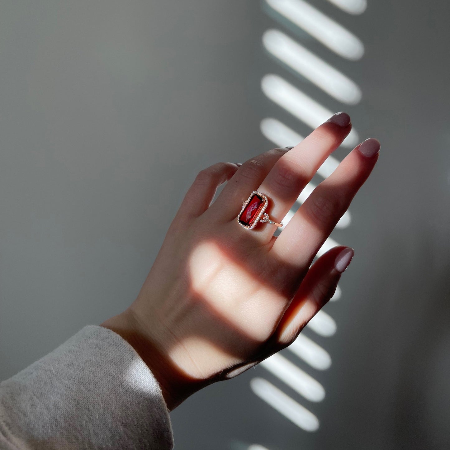 14K Rose Gold Garnet & Diamond Ring