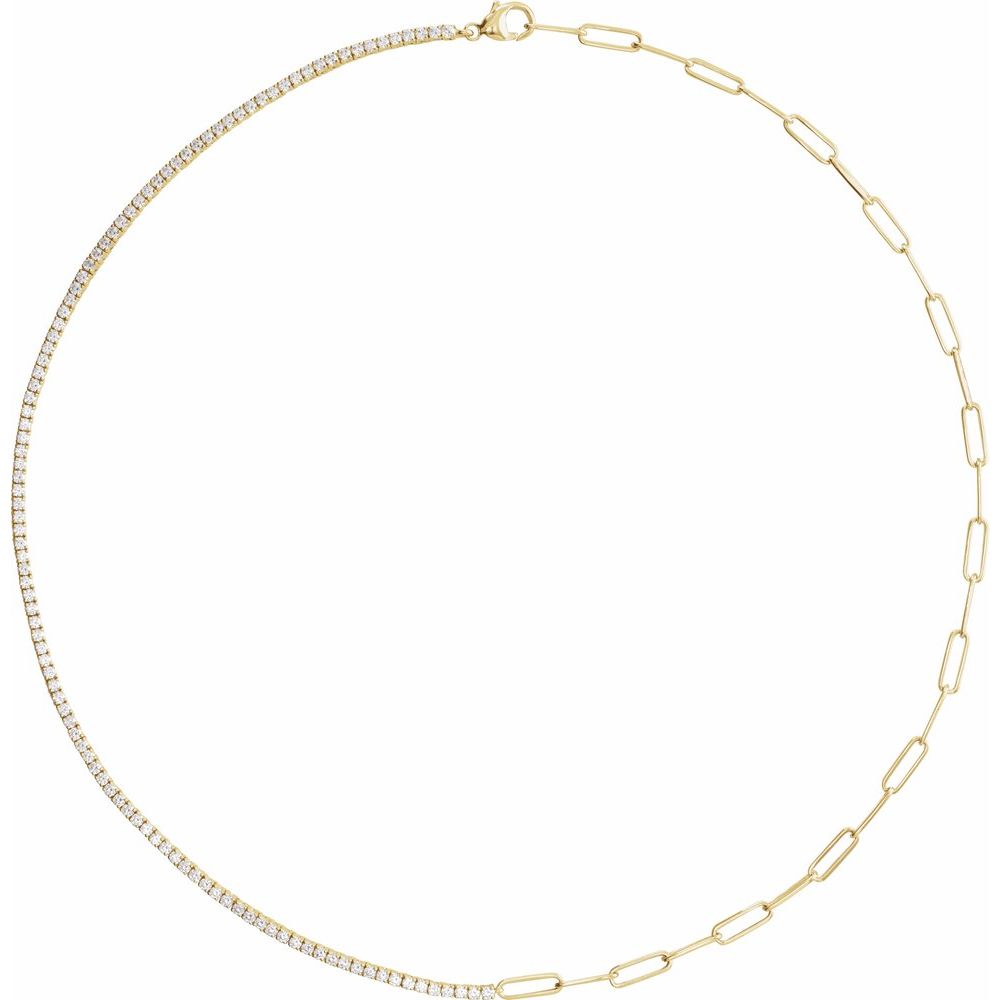 14K Yellow Gold Diamond Tennis + Paperclip Necklace