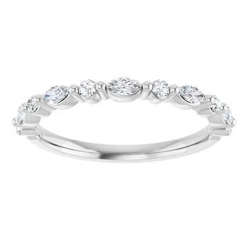 14K White Gold East/West Marquise-Round Diamond Band