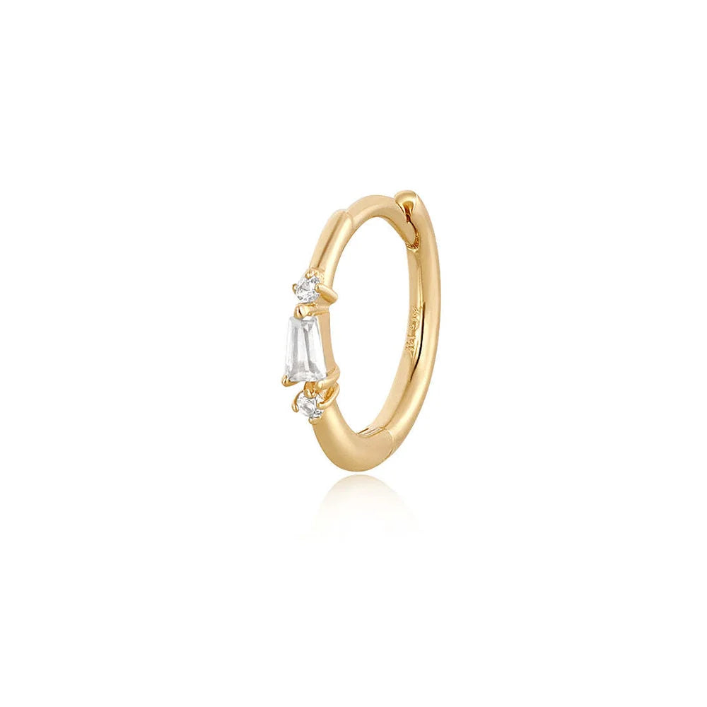 ALEXIA | 14K Yellow Gold White Sapphire Baguette Huggie Hoop
