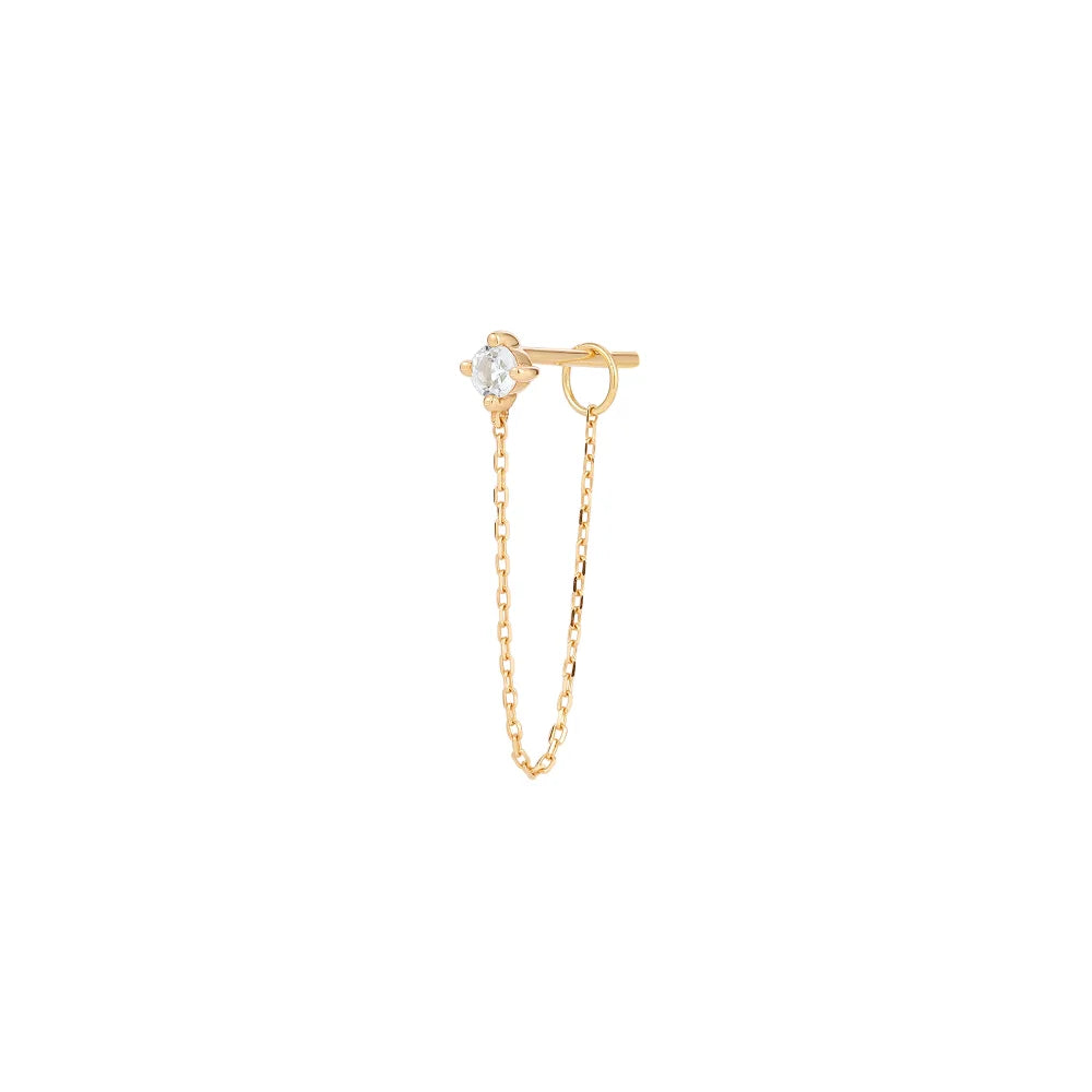 AVA | 14K Yellow Gold White Sapphire Chain Drop Stud Earring