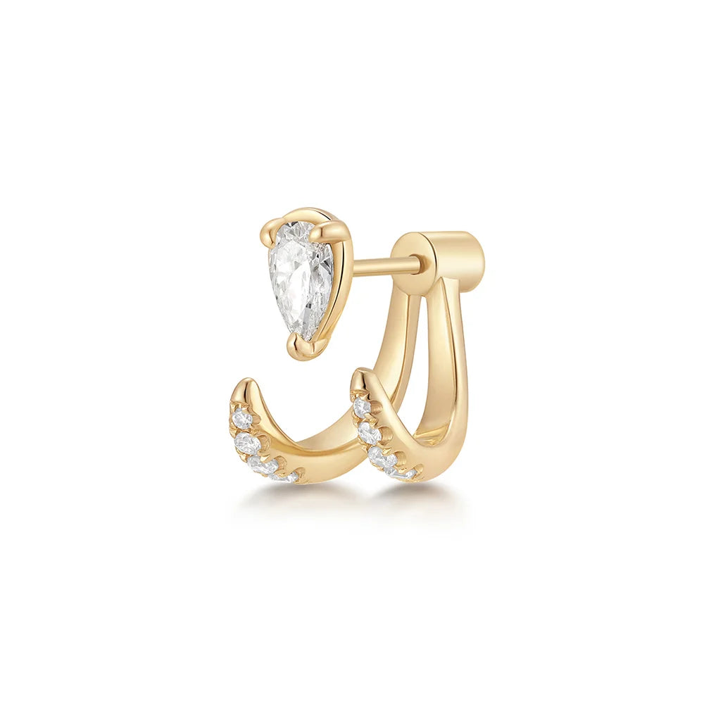 ASTORIA | 14K Yellow Gold Pear Diamond Front w/ Accented Threaded Flatback