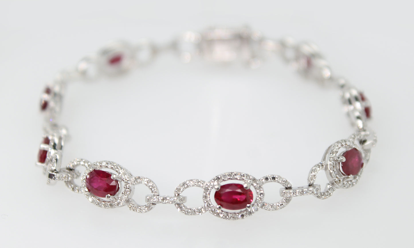 14K White Gold Ruby & Diamond Tennis Bracelet