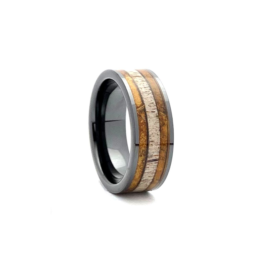 High Tech Ceramic - Cigar Leaf & Antler Inlay Men's Wedding Band