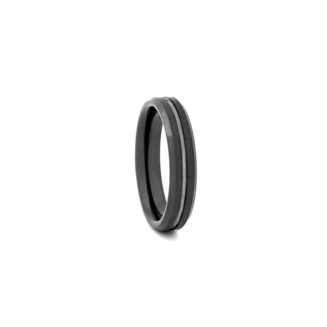 Black High-Tech Ceramic Grooved Inlay Men's Wedding Band