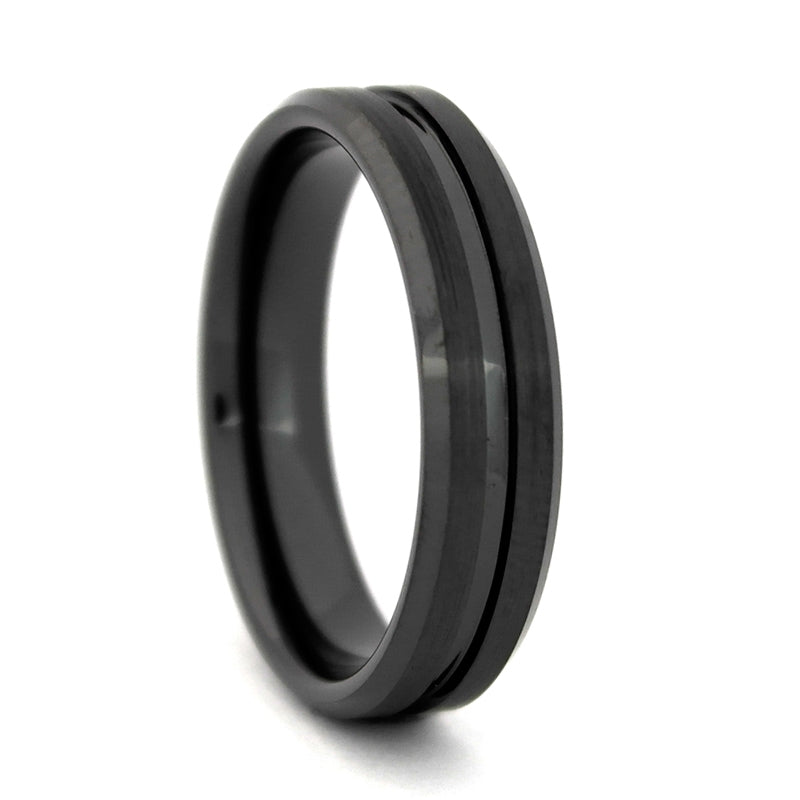 Black High-Tech Ceramic Grooved Inlay Men's Wedding Band