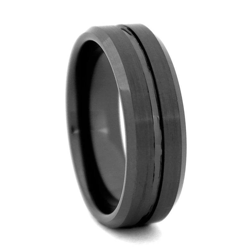 Black High-Tech Ceramic Grooved Inlay Men's Wedding Band
