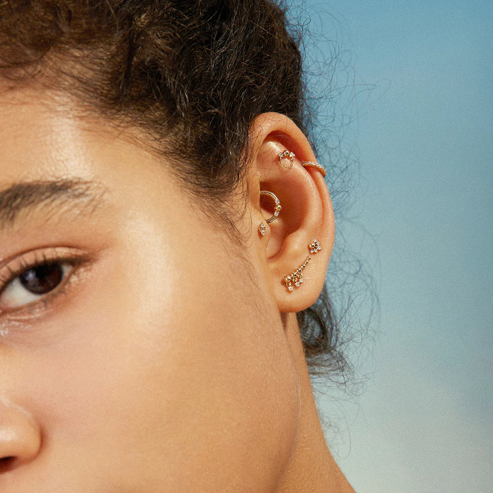 DALLAS | 14K Yellow Gold Diamond Cluster Piercing Earring Front
