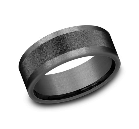 Dark Grey Tantalum w/ Textured Inlay Men's Wedding Band