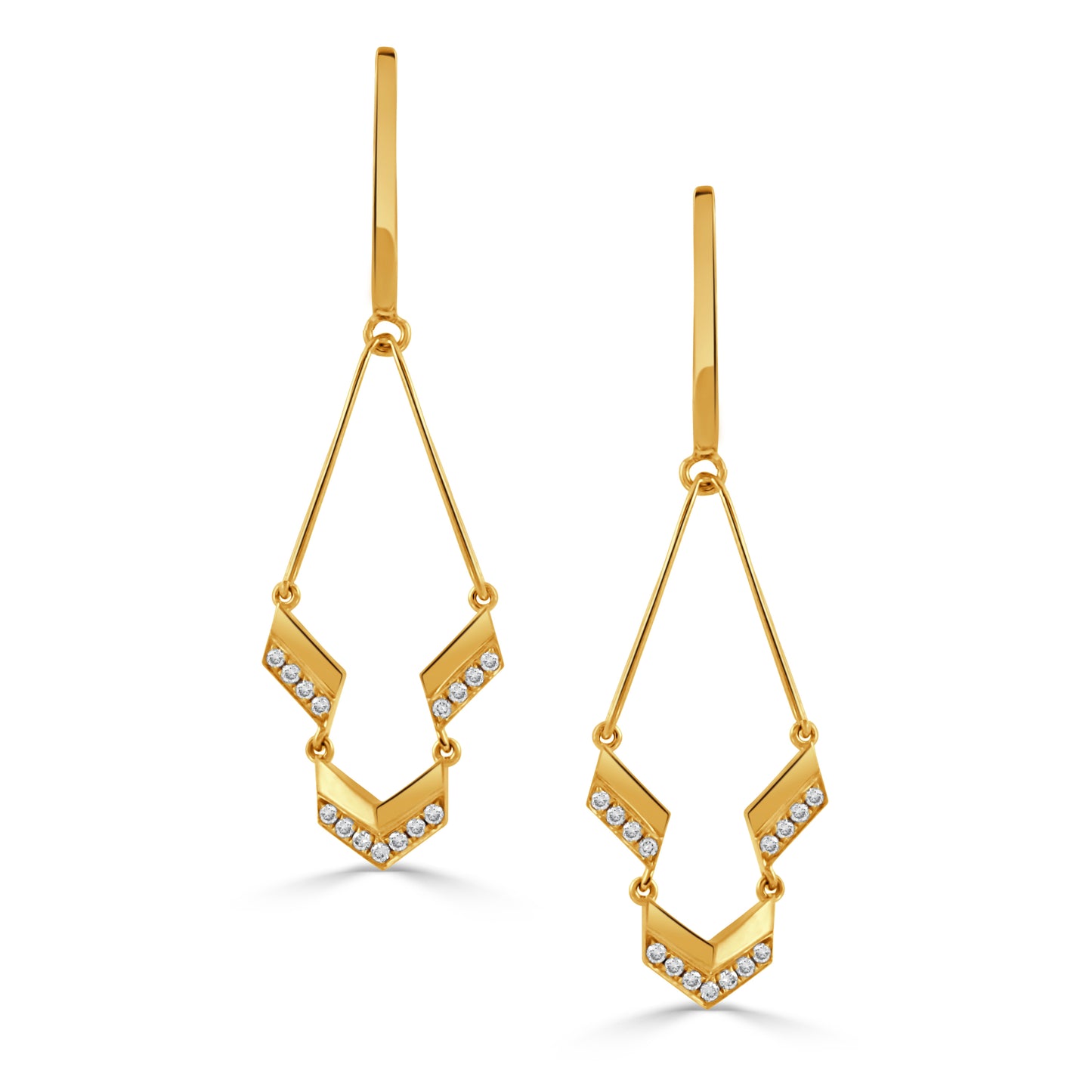 18K Yellow Gold Deco Diamond Earrings