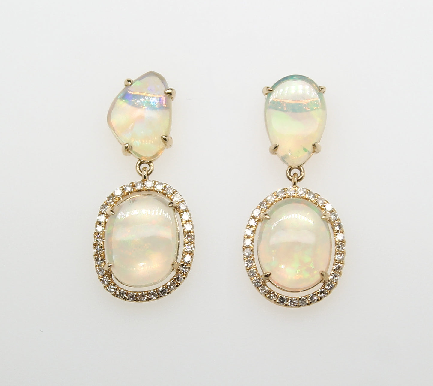 14K Yellow Gold Opal & Diamond Earrings