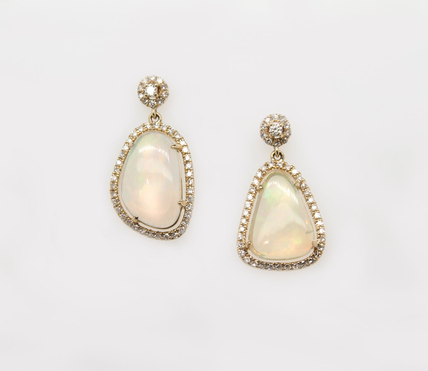 14K Yellow Gold Opal & Diamond Earrings