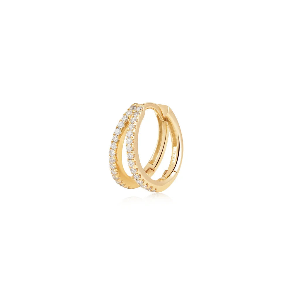 FINLEY| 14K Yellow Gold Double Row Diamond Huggie Hoop