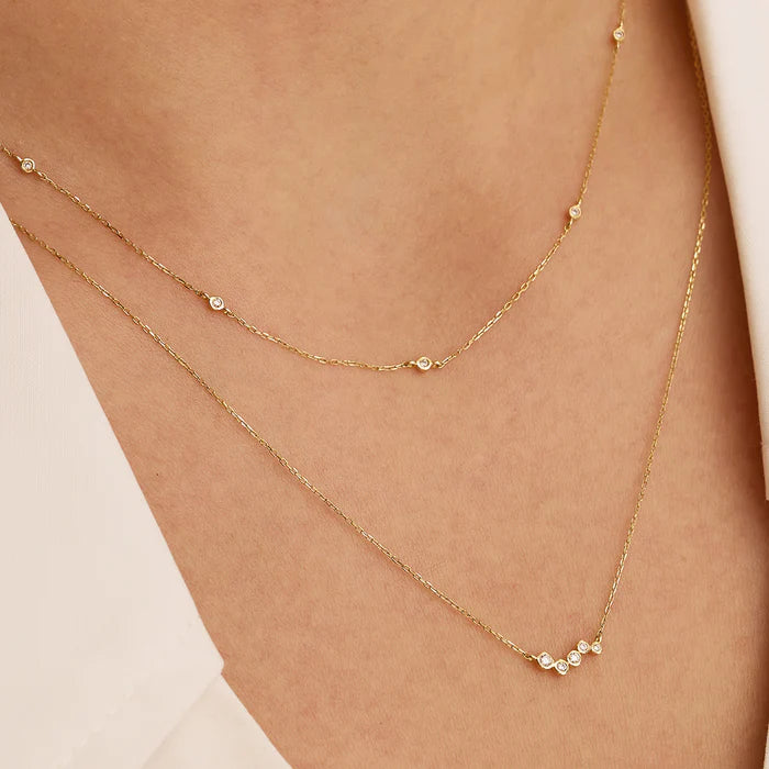 FRANCES | 14K Yellow Gold Diamond Wave Necklace
