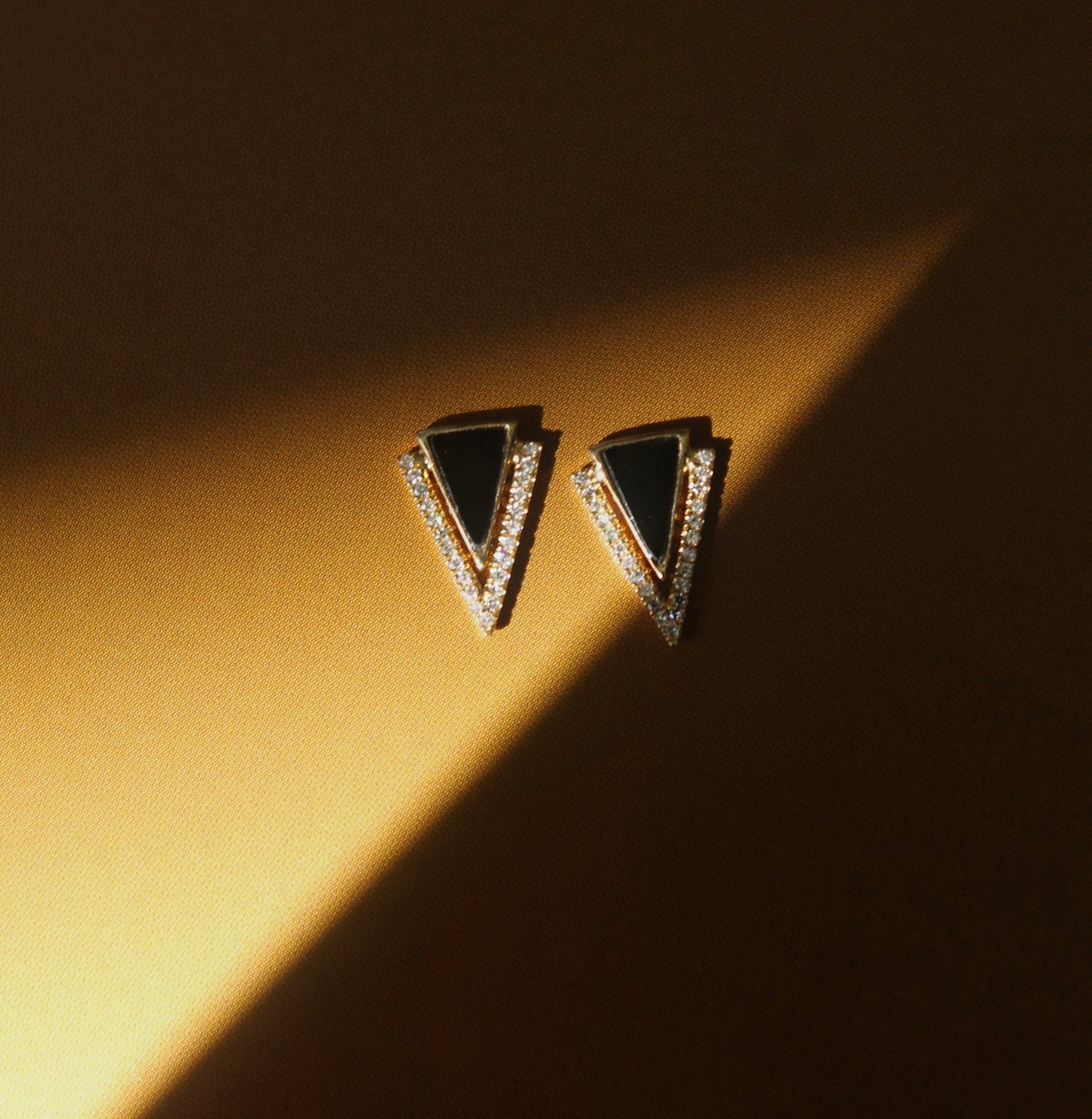 14K Yellow Gold Black Onyx & Diamond Triangle Studs