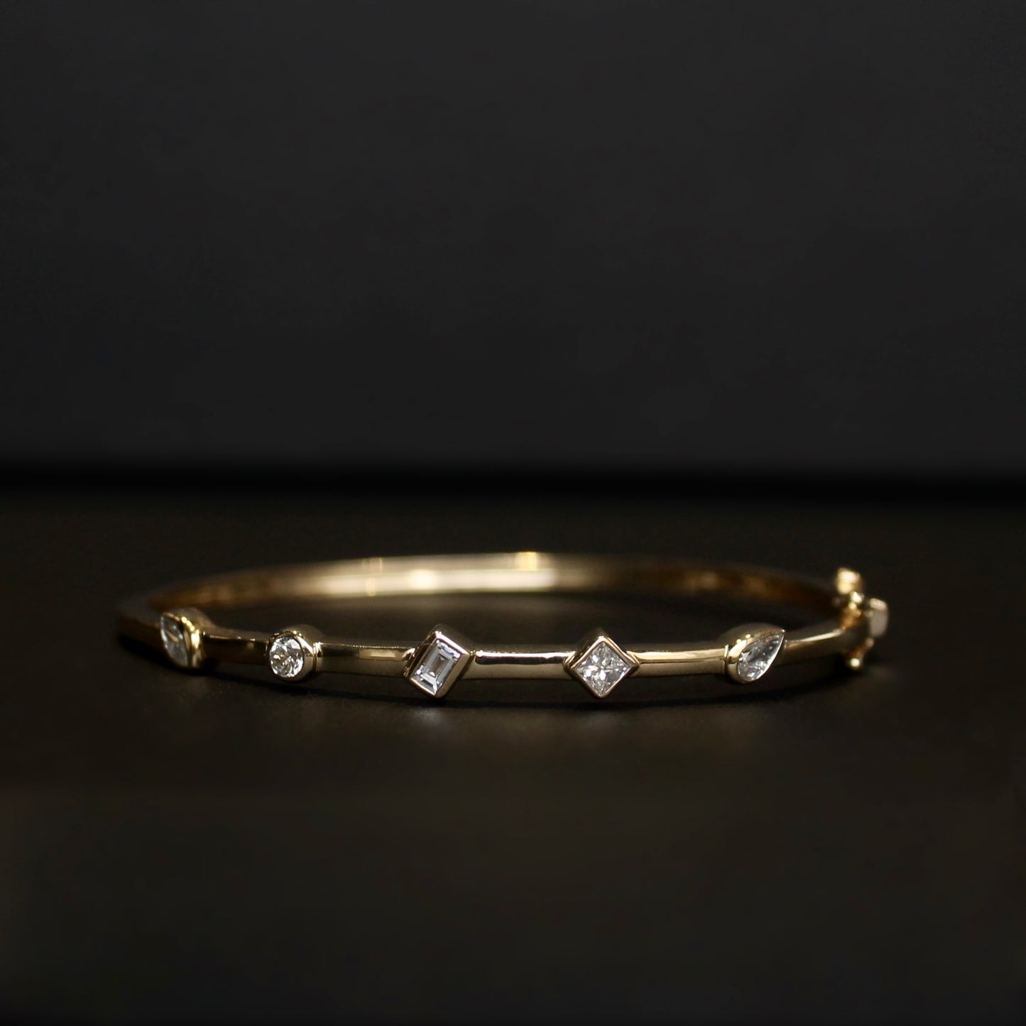 14K Yellow Gold Multi Shape Diamond Bangle