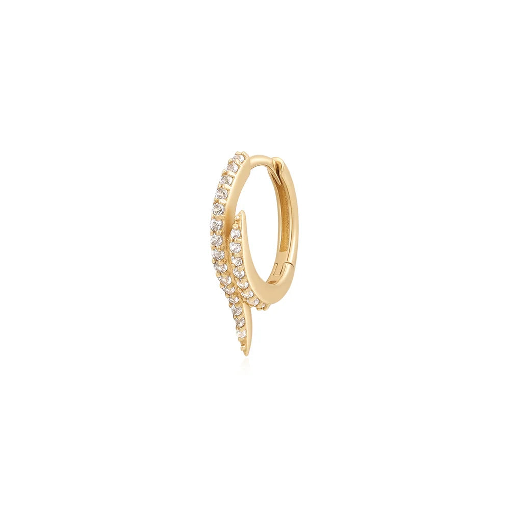GIANNA | 14K Yellow Gold White Sapphire Curved Thorn Huggie Hoop