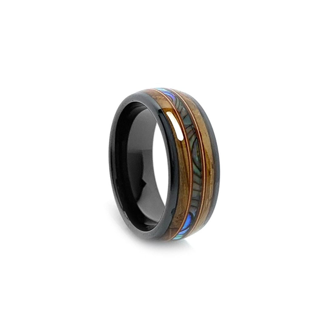 Whiskey Barrel, Guitar String, & Mother of Pearl Men's Wedding Band