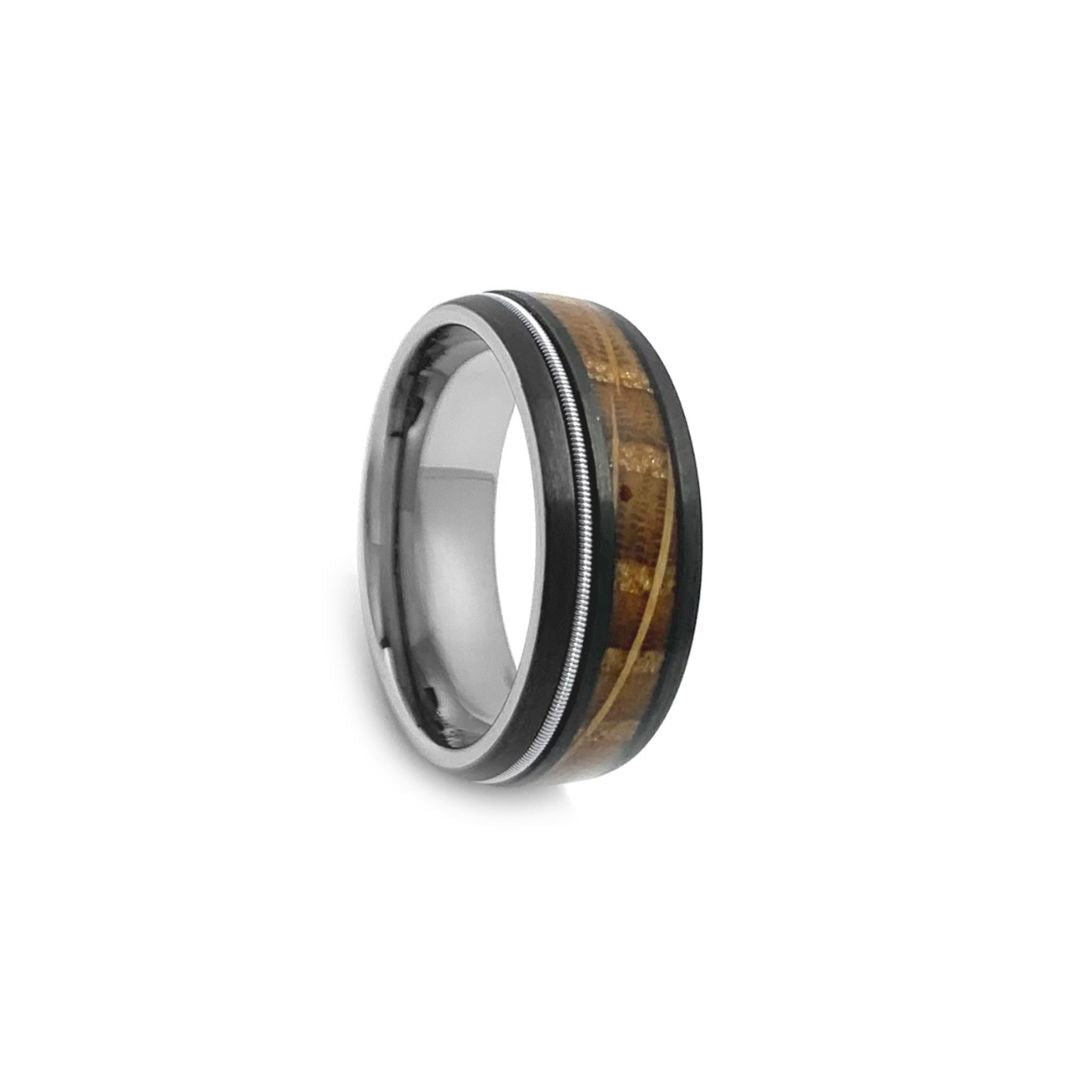 Whiskey Barrel & Guitar String Men's Wedding Band - Domed