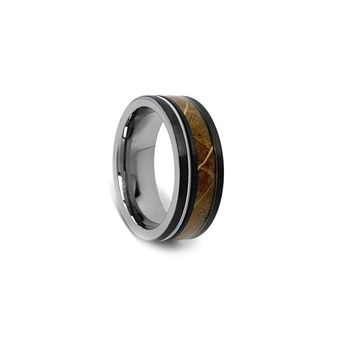 Whiskey Barrel & Guitar String Men's Wedding Band - Flat