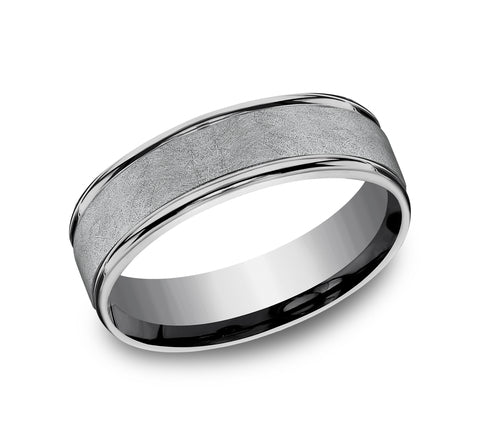Grey Tantalum - Swirl Inlay & Rounded Edges Men's Wedding Band
