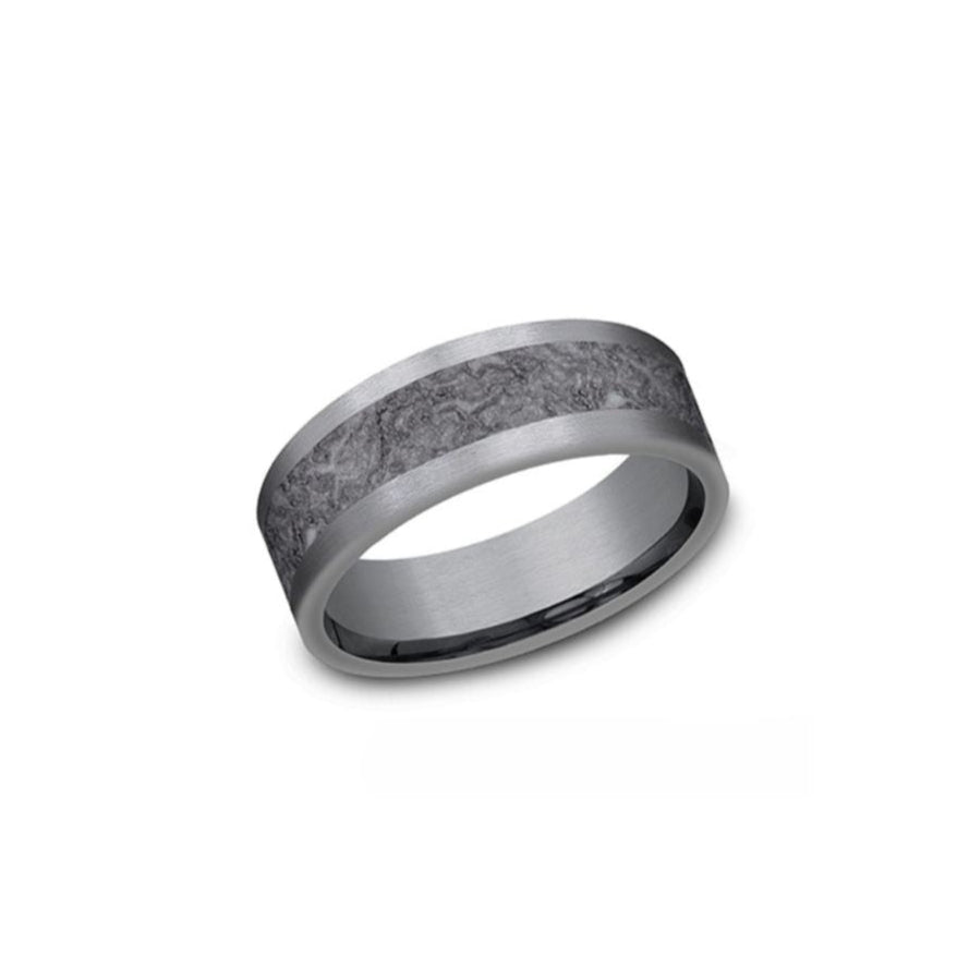 Grey Tantalum w/ Textured Inlay & Beveled Edges Men's Wedding Band