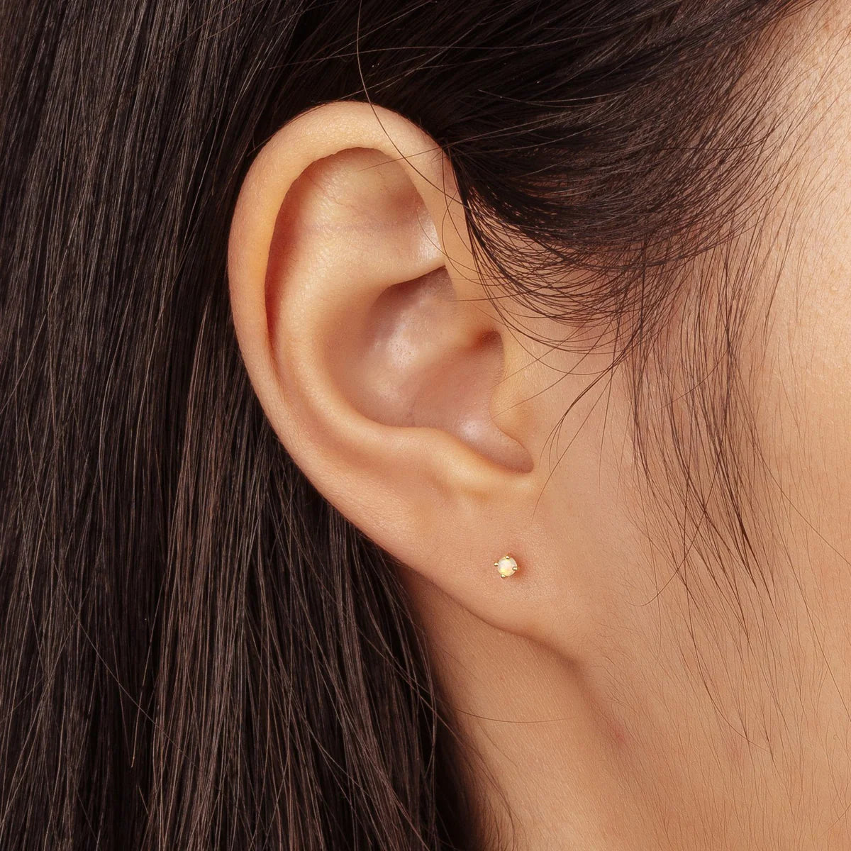 HERA | 14K Yellow Gold Single Opal Piercing Earring Front