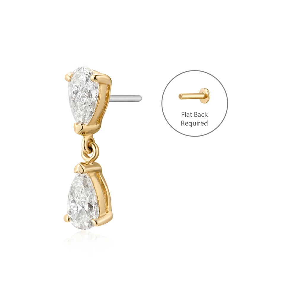 HERMIONE | 14K Yellow Gold Double Pear Diamond Piercing Earring Front