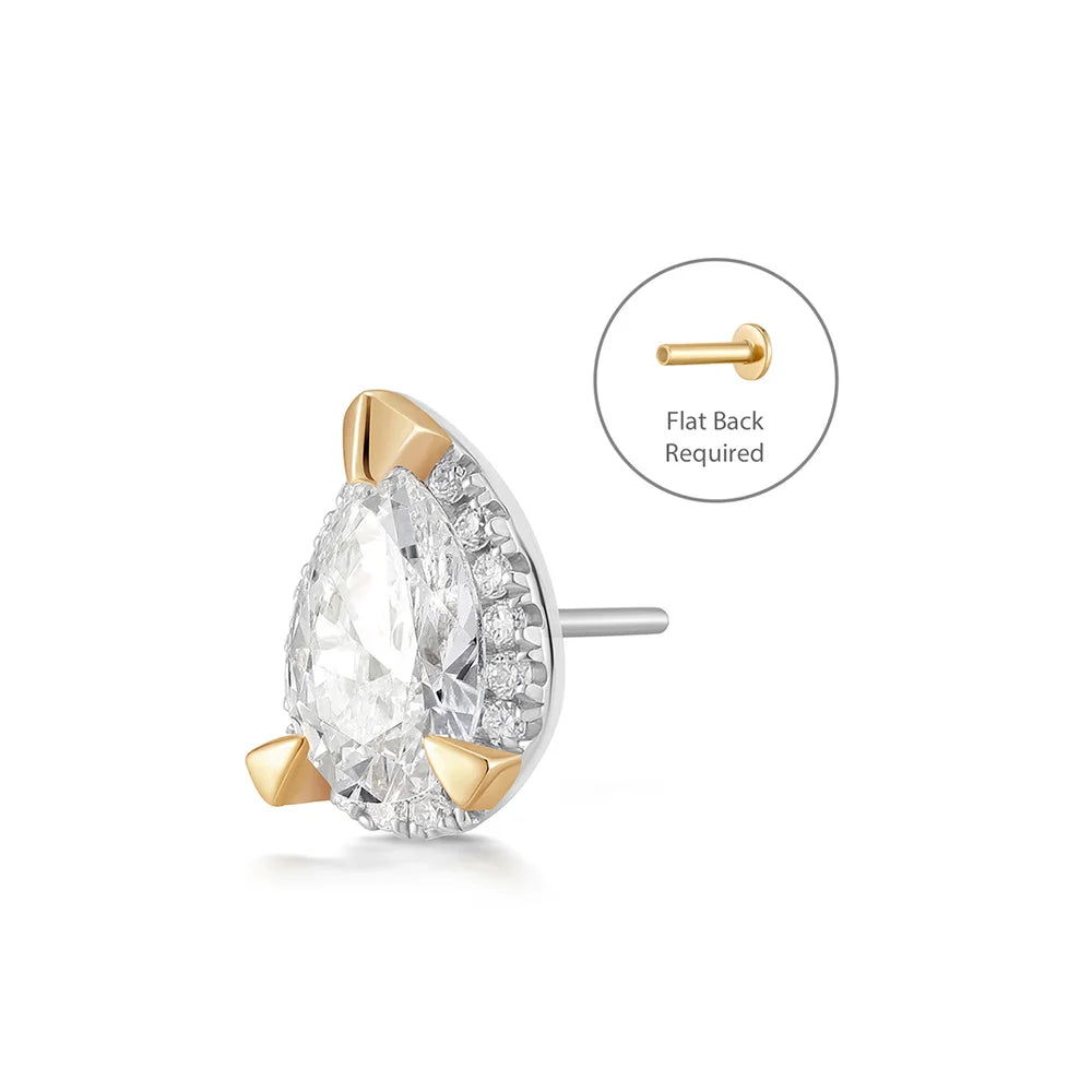 IGGY w/ Halo | 14K Yellow Gold Pear Diamond Piercing Earring Front