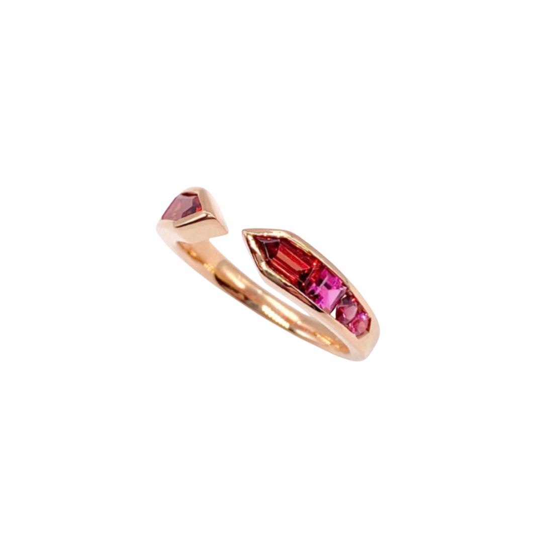 14K Rose Gold Garnet & Pink Tourmaline Arrow Ring
