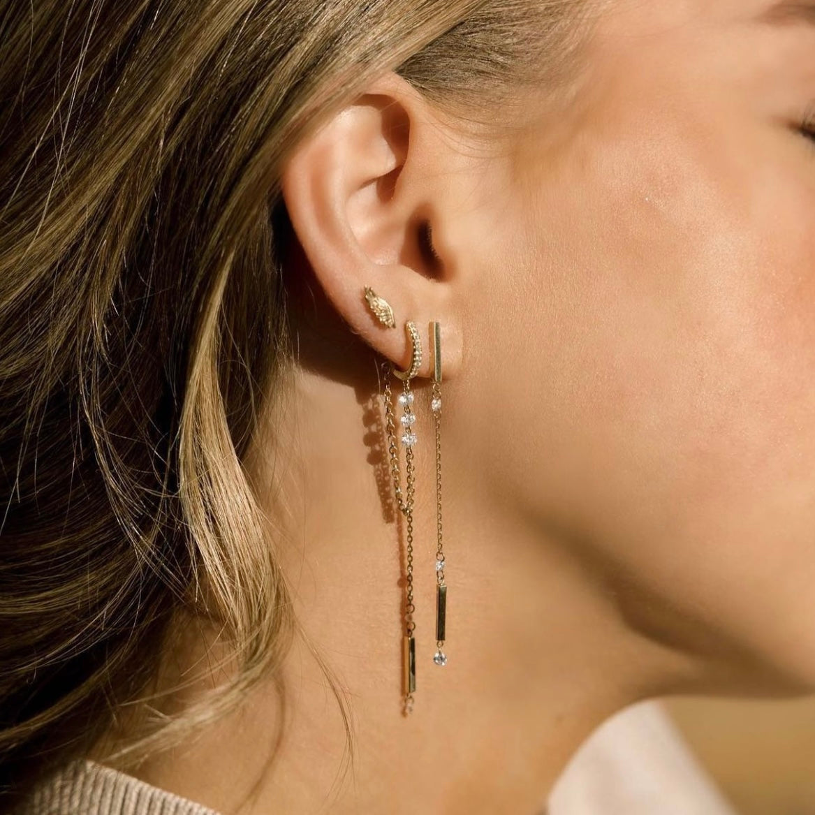 14K Yellow Gold 3-IN-1 Dashing Diamond Earrings