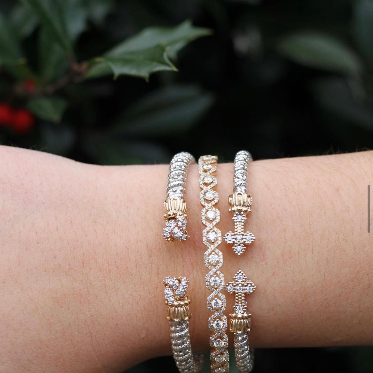 VAHAN 14K Yellow Gold & Sterling Silver Cross Cuff Bracelet