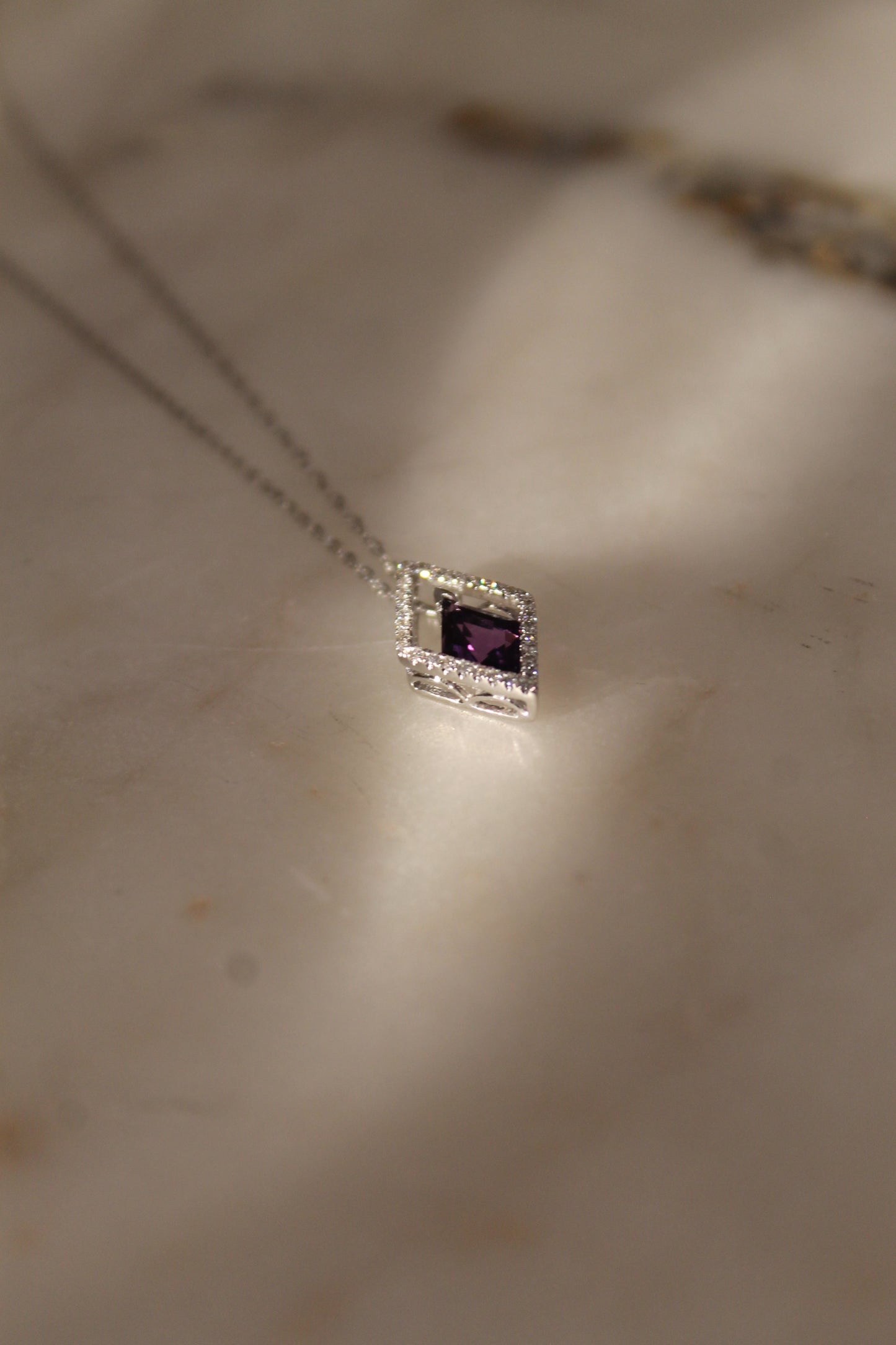 14K White Gold Amethyst & Diamond Necklace