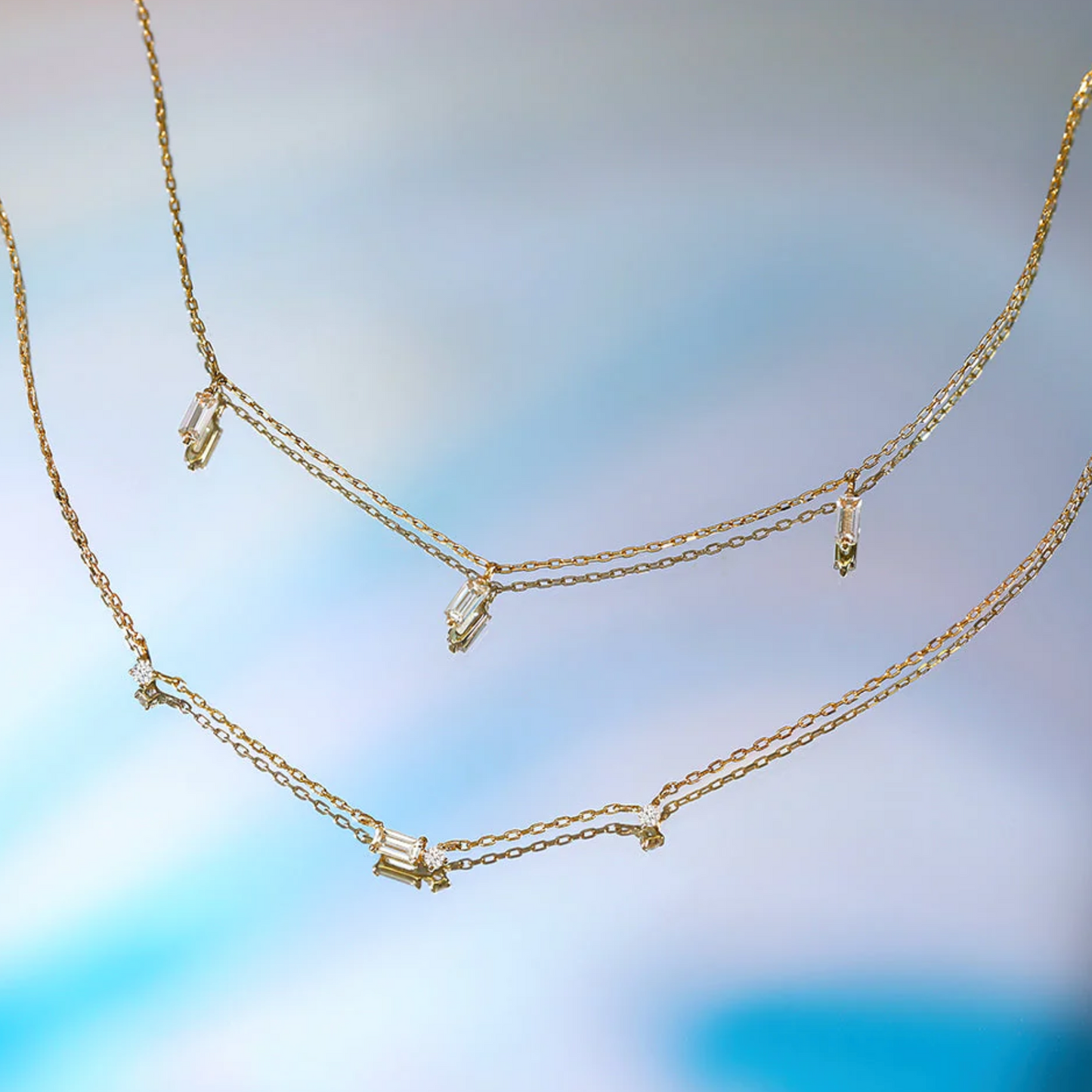 DANICA | 14K Yellow Gold Baguette White Sapphire Station Necklace
