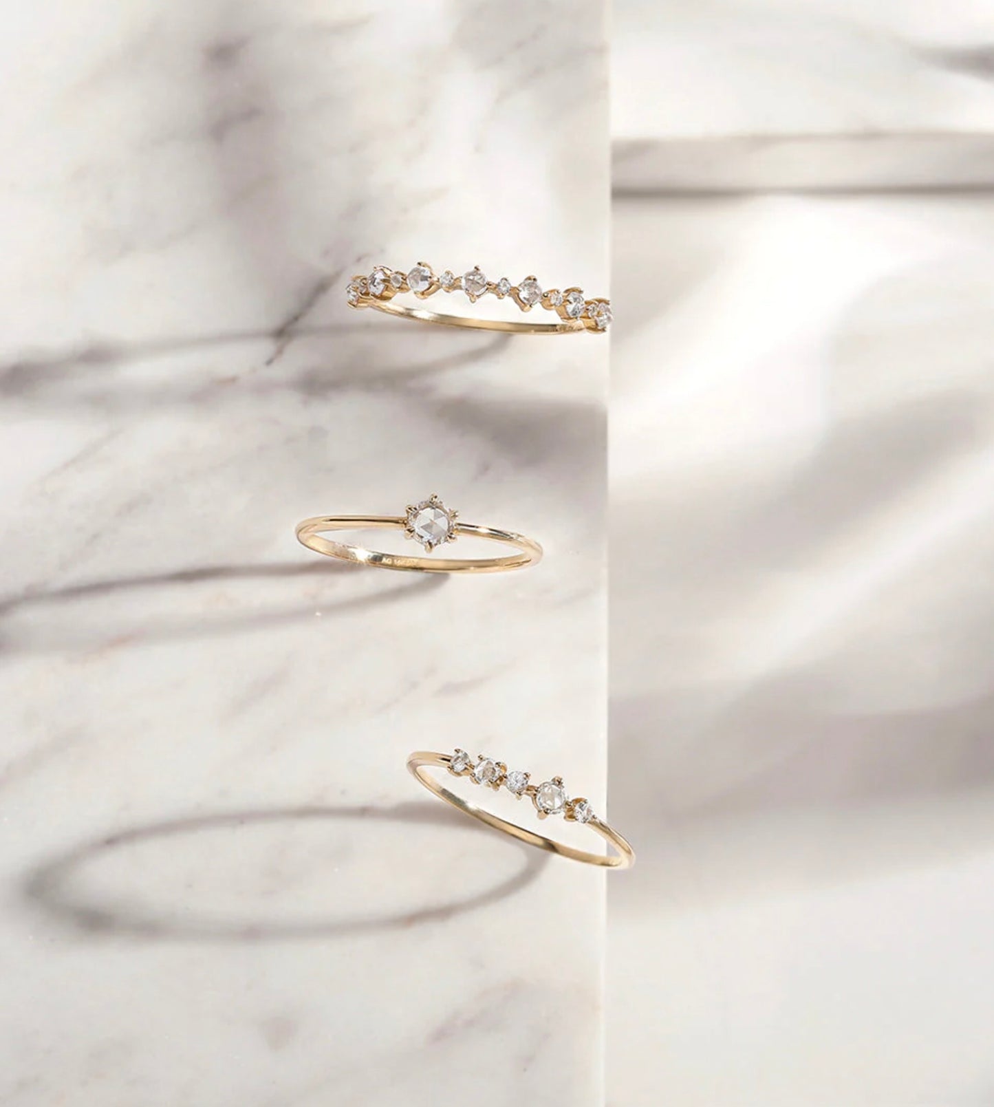 MARILYN | 14K Yellow Gold Solitaire Rose Cut White Sapphire Ring