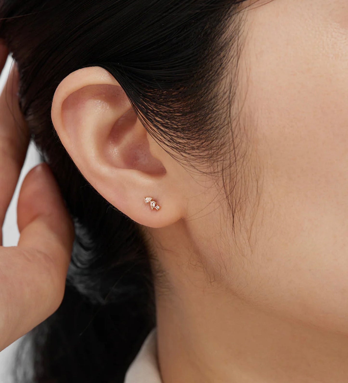CAMI | Pear and Round White Sapphire Stud Earring
