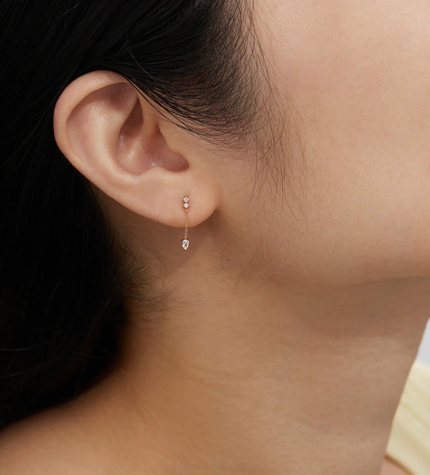 DEWDROP | Pear and Round White Sapphire Drop Stud Earring