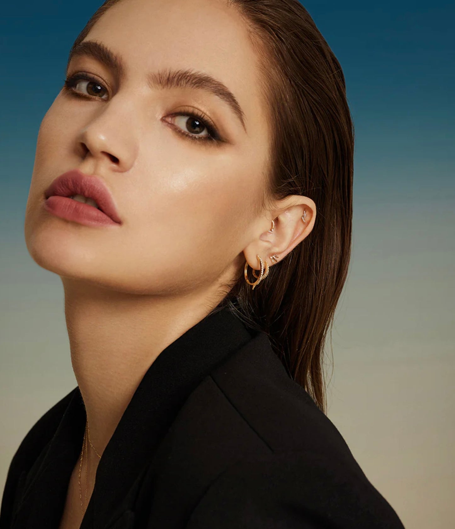 REBEL | 14K Yellow Gold White Sapphire Curved Stud Earrings