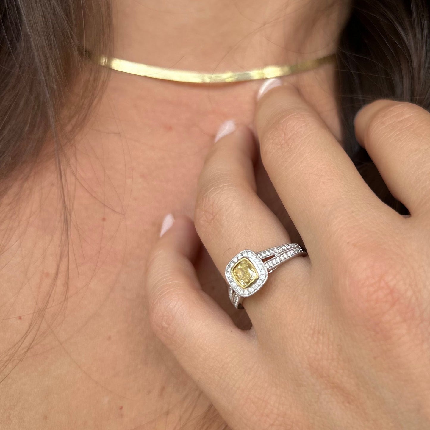 18K Two Tone Yellow Diamond Ring