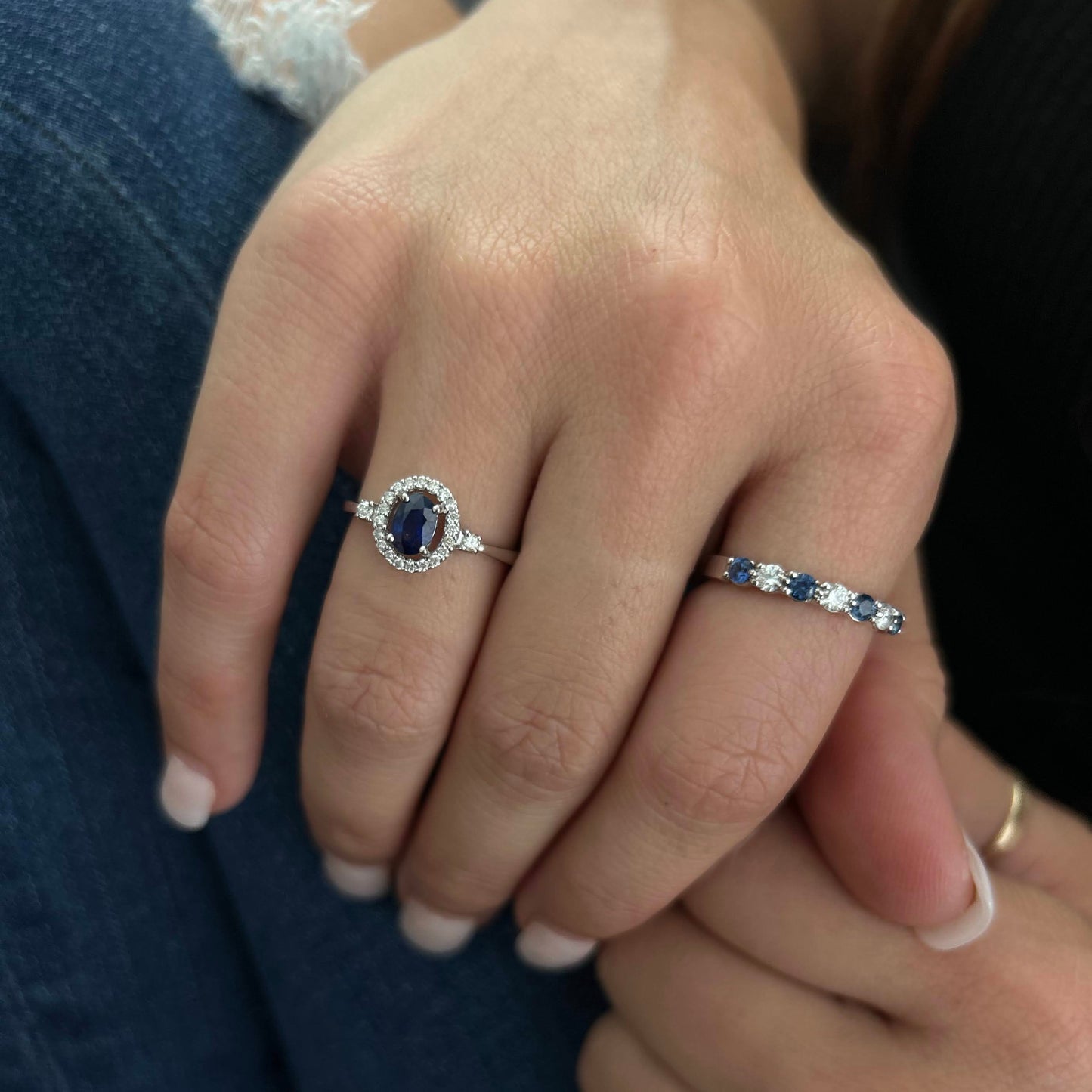 14K White Gold Oval Sapphire & Diamond Halo Ring
