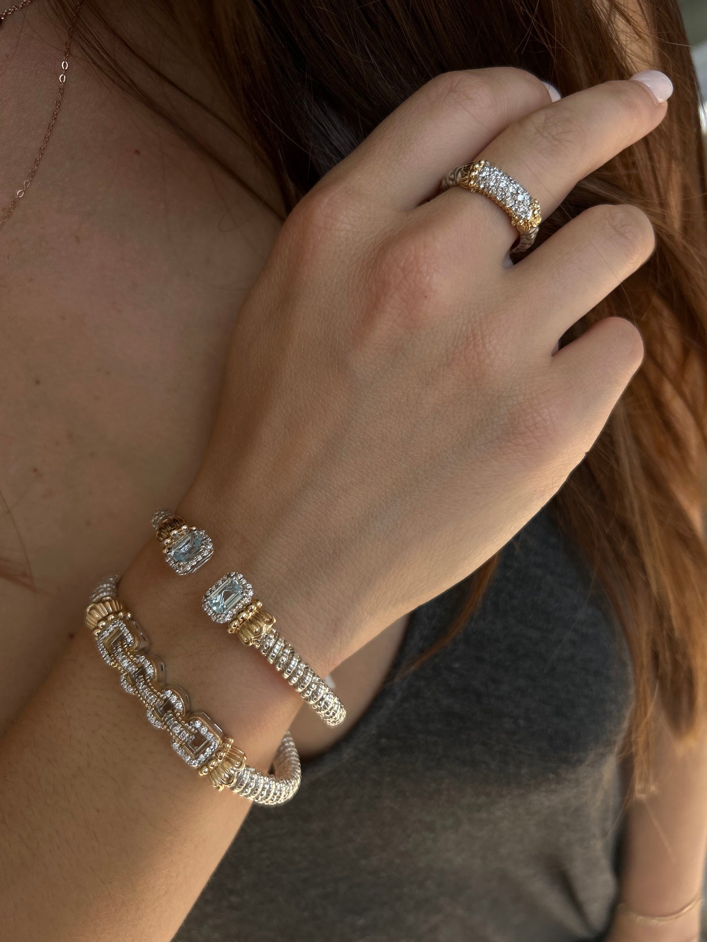 VAHAN 14K Yellow Gold & Sterling Silver Diamond Link Bangle Bracelet