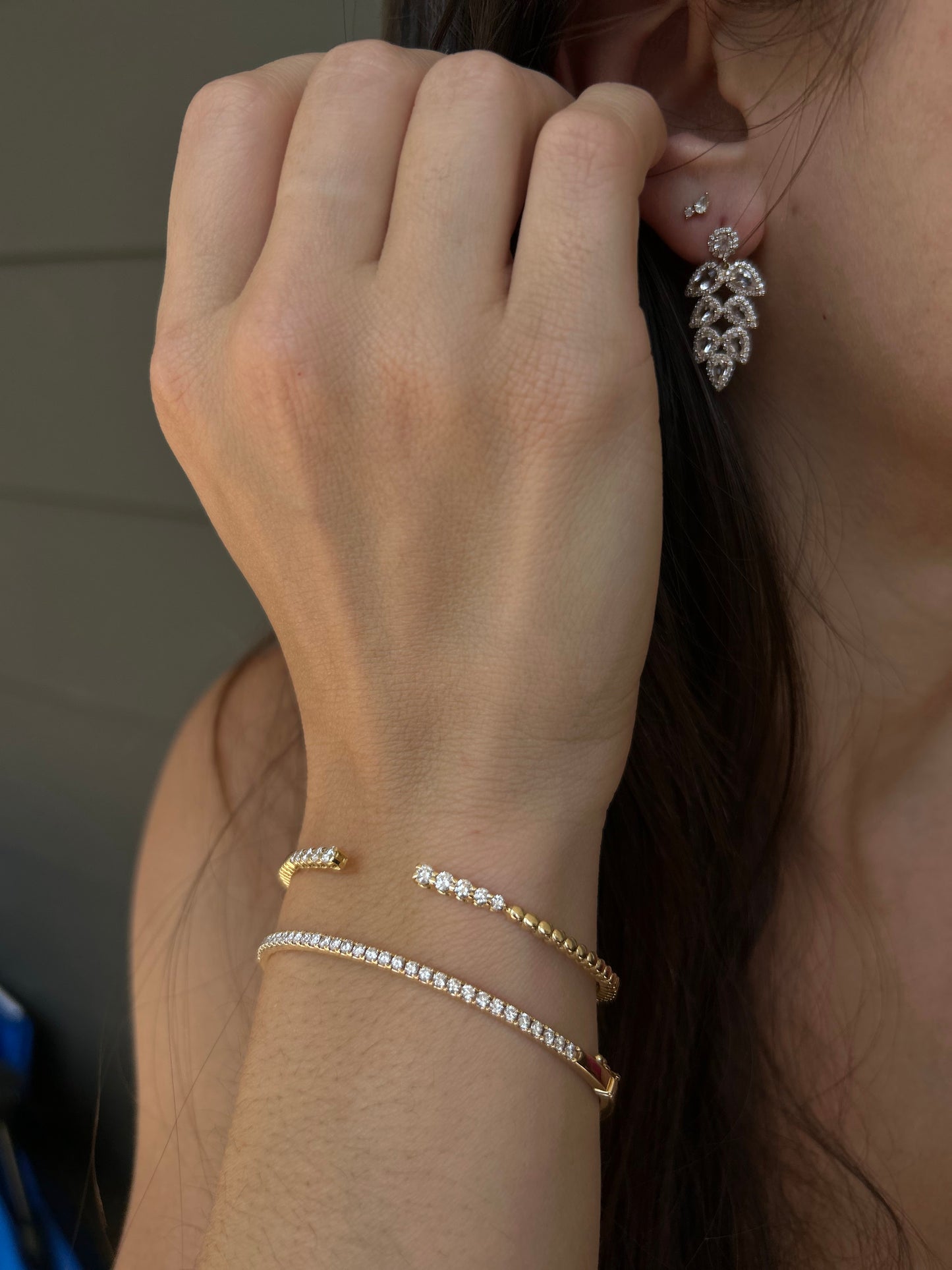 14K Yellow Gold White Topaz & Diamond Earrings