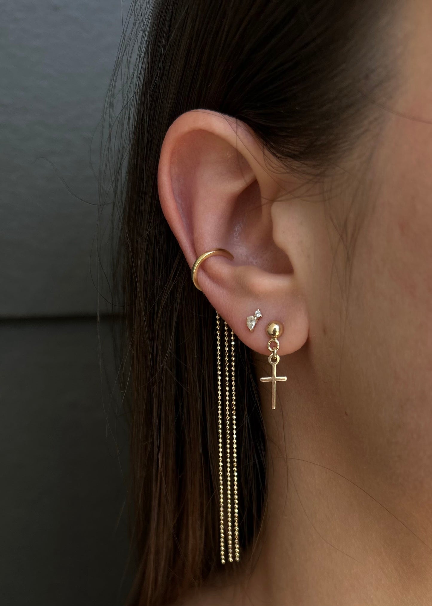 14K Yellow Gold Triple Chain Ear Cuff
