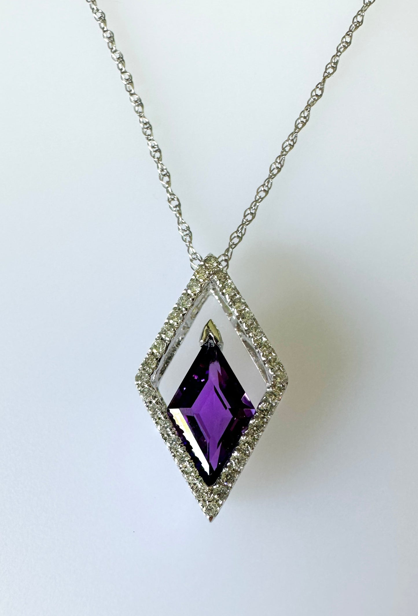 14K White Gold Amethyst & Diamond Necklace