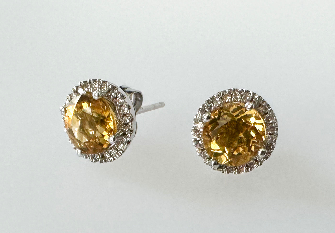 14K White Gold Citrine & Diamond Studs