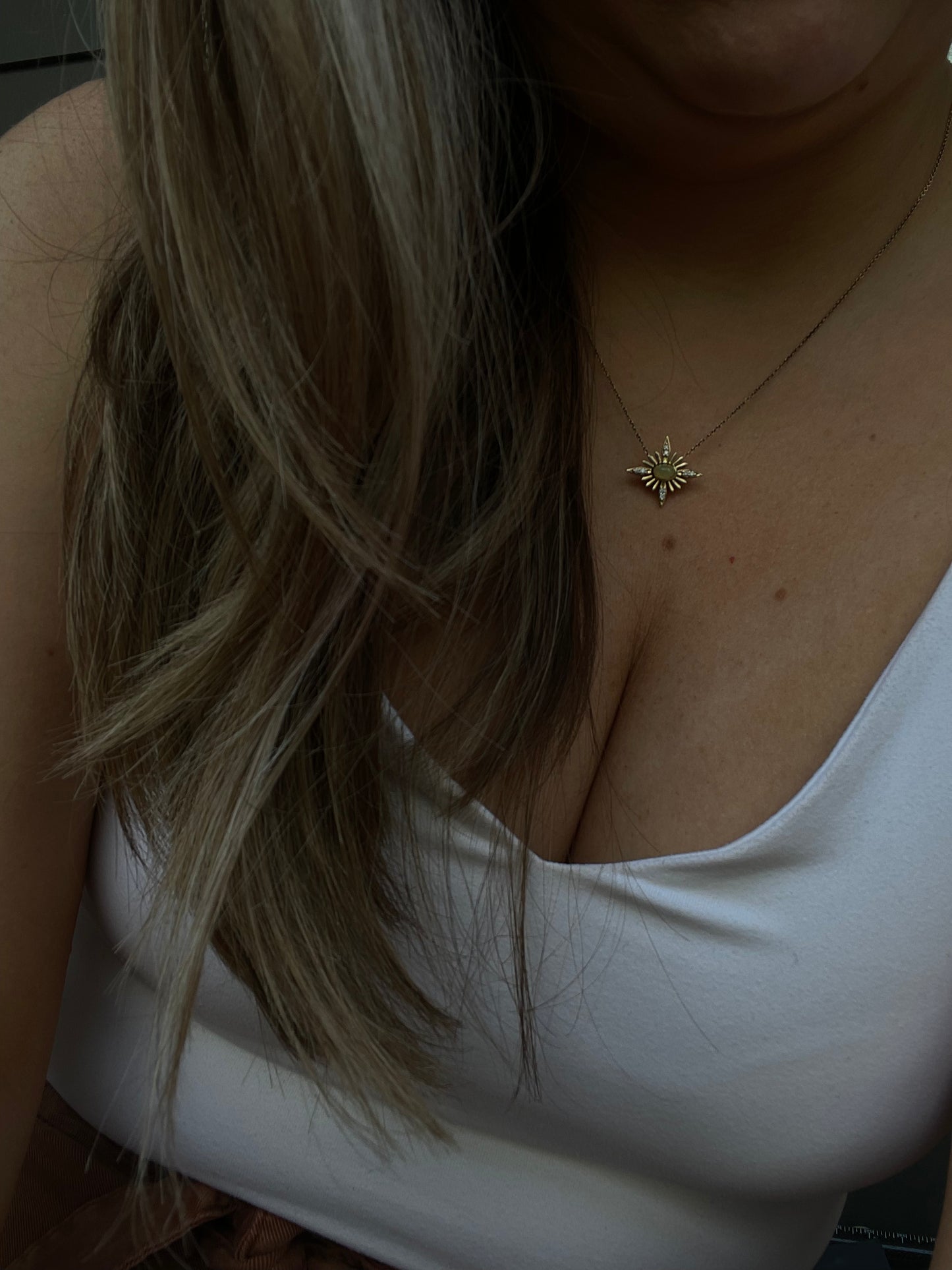 14K Yellow Gold White Ethiopian Opal & Diamond Celestial Necklace